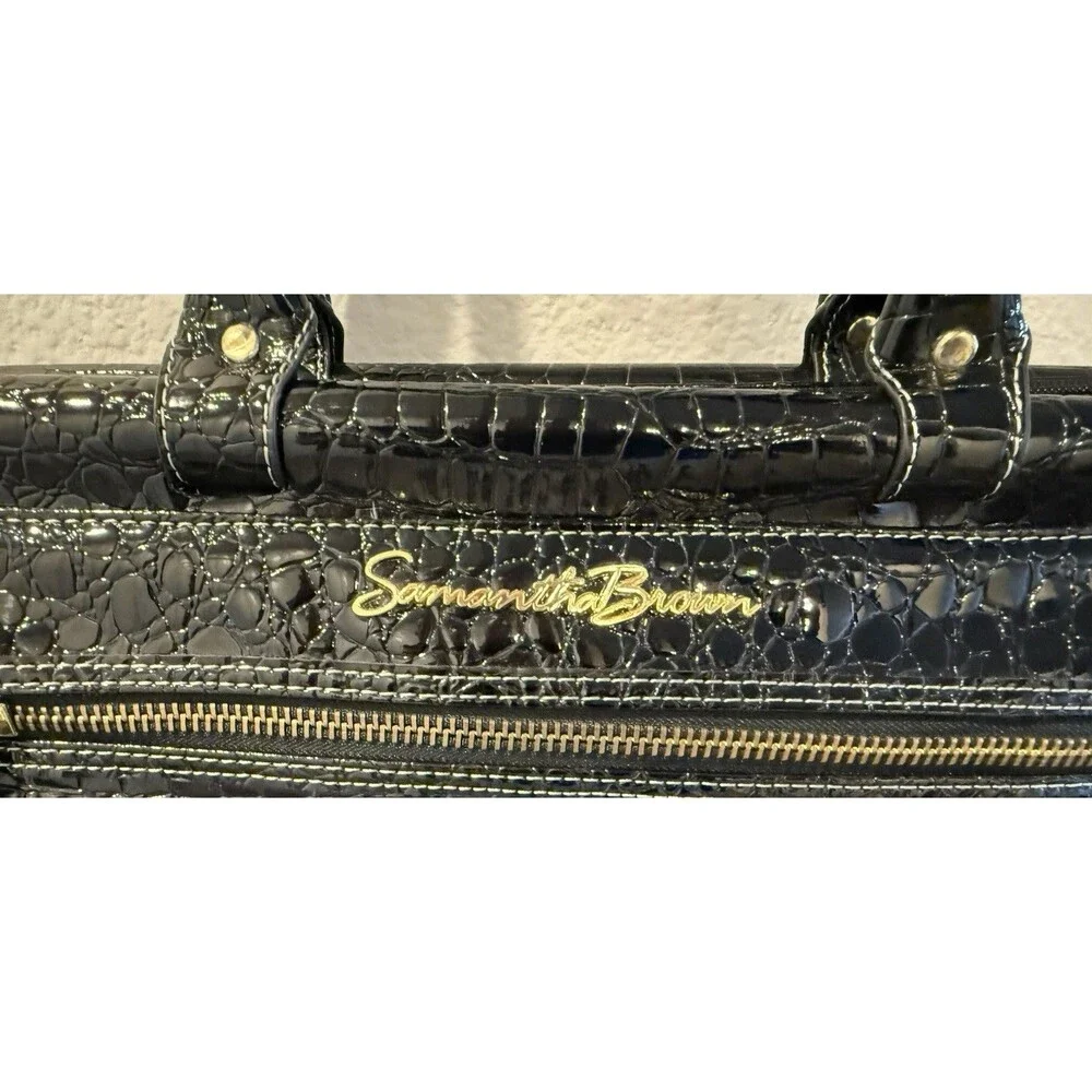 Samantha Brown  Black Camel Dowel Bag Carry on Croco Embossed Pre-owned